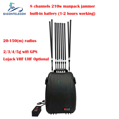 5G Wifi Lojack 150m Manpack Mobile Phone Signal Jammer 8 kanalen 230w Hoog vermogen