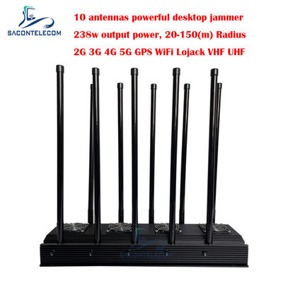10 kanalen mobiele telefoonsignaal jammer 238w Hoog vermogen voor 5G Wifi GPS locker VHF UHF