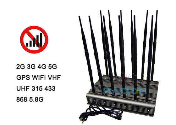 80W 5G Signaal Stoorzender met 12 Antennes en Infrarood Afstandsbediening voor Mobiele Telefoon Blokkeren