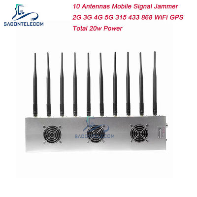 10 kanalen 3 koelventilatoren Draadloos signaalverstoorder 5G GPS WiFi VHF UHF