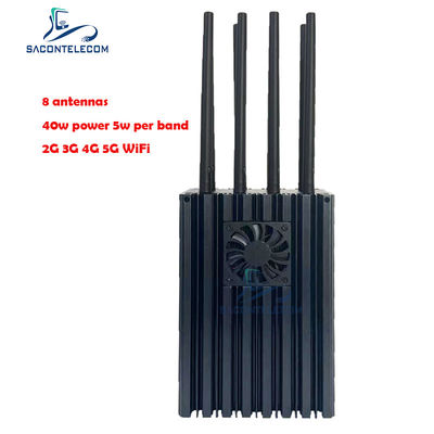 8-kanaals draagbare mobiele telefoon signaal stoorzender met 4-10W per band en 50m stoorzender radius voor 5G