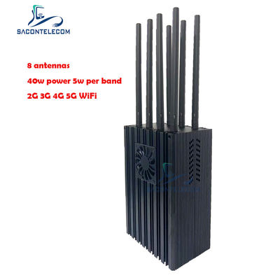 8-kanaals draagbare mobiele telefoon signaal stoorzender met 4-10W per band en 50m stoorzender radius voor 5G