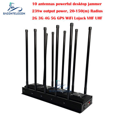 10 kanalen mobiele telefoonsignaal jammer 238w Hoog vermogen voor 5G Wifi GPS locker VHF UHF