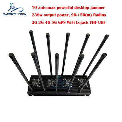 10 kanalen mobiele telefoonsignaal jammer 238w Hoog vermogen voor 5G Wifi GPS locker VHF UHF