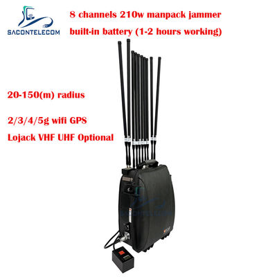5G Wifi Lojack 150m Manpack Mobile Phone Signal Jammer 8 kanalen 230w Hoog vermogen