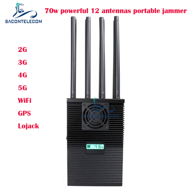 12 banden Handheld mobiele telefoon signaal jammer met 70 watt vermogen en tot 60m straal