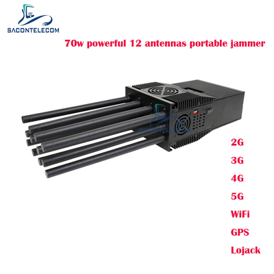 12 banden Handheld mobiele telefoon signaal jammer met 70 watt vermogen en tot 60m straal