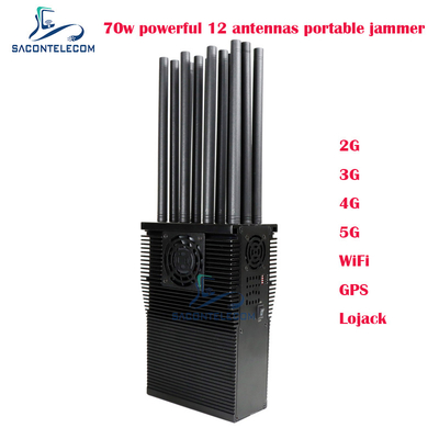 12 banden Handheld mobiele telefoon signaal jammer met 70 watt vermogen en tot 60m straal