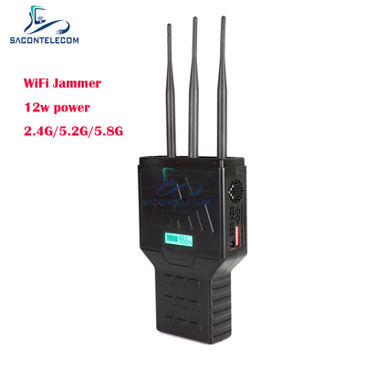 12W Handheld WiFi Bluetooth 2.4G 5.2G 5.8G Mobiele telefoon Signal Jammer met 50 meter bereik