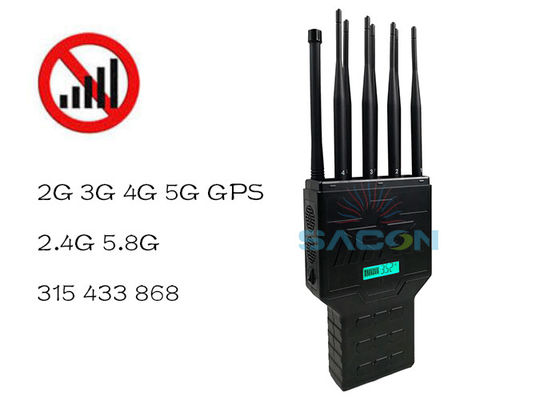 16W High Power 8 Antennen Handheld Signal Jammer met ingebouwde batterij voor GPS WiFi 2G 3G 4G Blocking