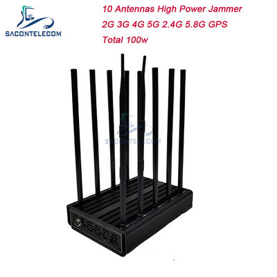 100W 10 antennes Signal Jammer met 80m bereik voor mobiele telefoon en GPS blokkering