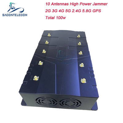100W 10 antennes Signal Jammer met 80m bereik voor mobiele telefoon en GPS blokkering