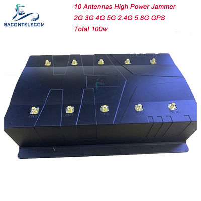 100W 10 antennes Signal Jammer met 80m bereik voor mobiele telefoon en GPS blokkering