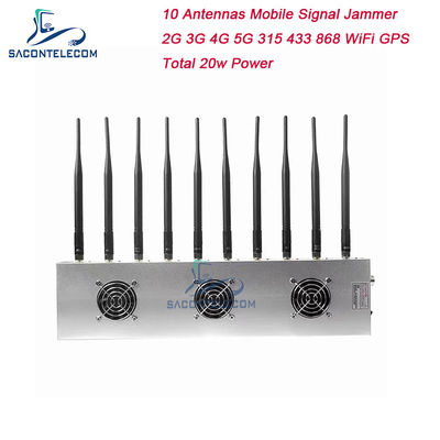 10 Kanalen 24 Uur Werkend 3 Koelventilatoren Draadloze Signaal Stoorsender Blocker voor 5G GPS WiFi VHF UHF