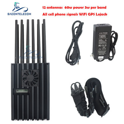 60W Krachtige Draagbare Jammer met 40m Radius en 12 Kanalen voor 2G 3G 4G 5G WiFi GPS Lojack