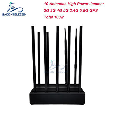 100W 10 antennes Signal Jammer met 80m bereik voor mobiele telefoon en GPS blokkering