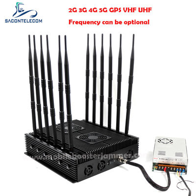 80m Radius 12 kanalen 24 uur werken Signal Jammer Blocker voor VHF UHF GPS Lojack 5G
